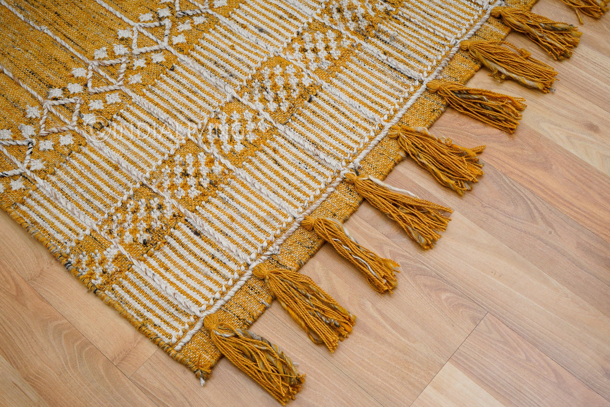 Close-up of yellow petyarn weave texture