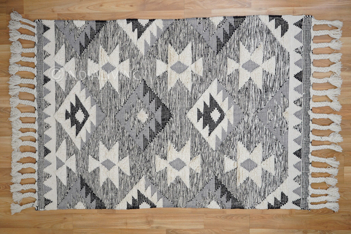 Grey wool rug in a living room setting