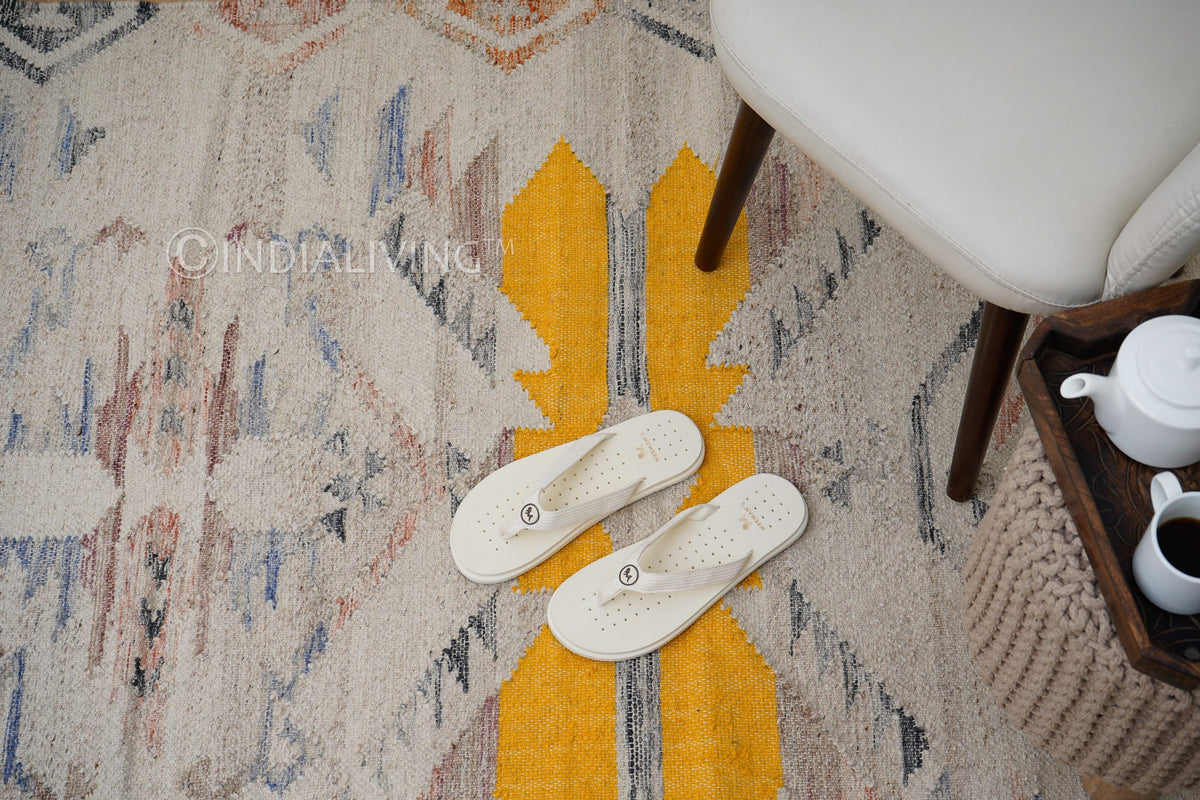 Beige wool rug texture close-up