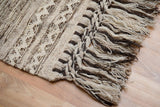 Farmhouse kilim rug under a wooden table