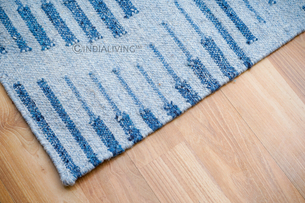 Blue Abstract Kilim wool Rug for Living room | Indian Handmade | Premium Wool rug 8x10 9x12