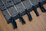 Close-up of denim blue wool kilim weave texture