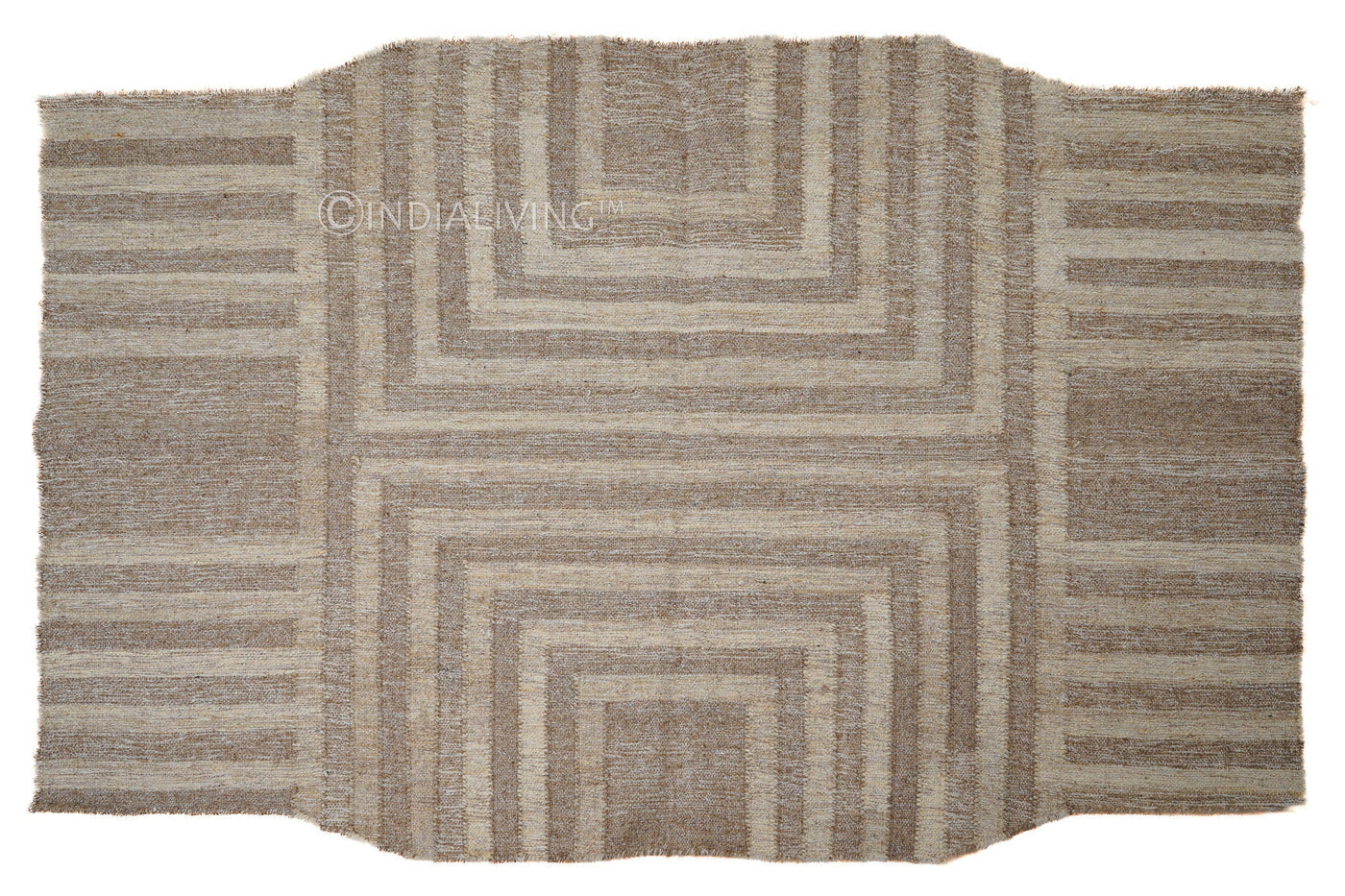 Beige rustic kilim wool rug, flat lay view