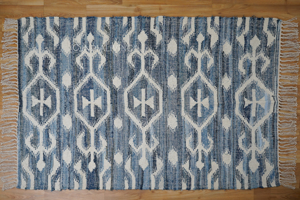 Denim Blue Rustic Kilim Rug , Tribal Rug, Abstract Design, Custom made, Floor Decorative, Vintage Look, Flatweave Area Rug, Indian Handmade