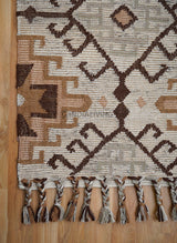 Wide shot of brown beige rug in a Scandinavian room
