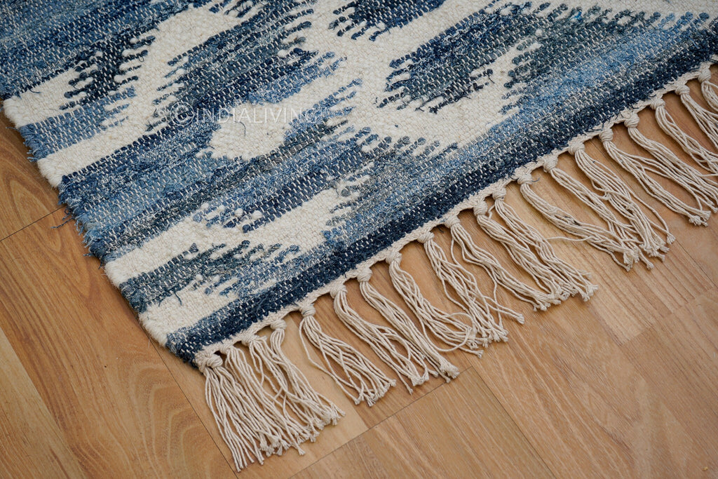 Denim Blue Rustic Kilim Rug , Tribal Rug, Abstract Design, Custom made, Floor Decorative, Vintage Look, Flatweave Area Rug, Indian Handmade