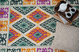 Green wool rug texture close-up showing pile