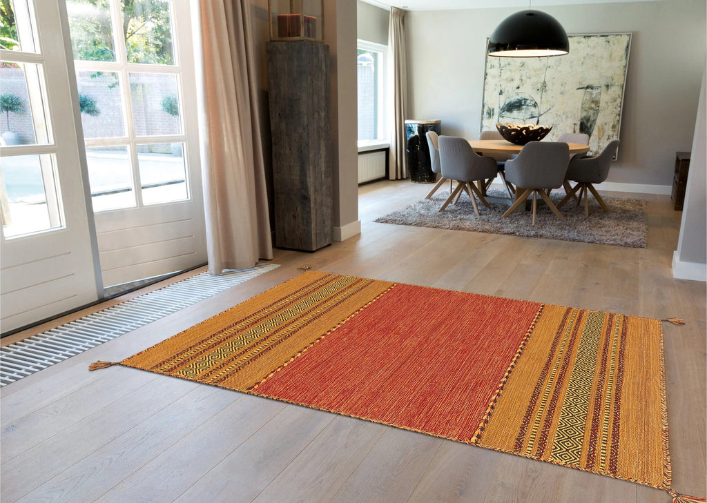 Orange Kilim Rug , Handmade Moroccan rug, Vintage carpet, Flat weave Area Rug for Living room, bedroom, Traditional , Artistic Decor