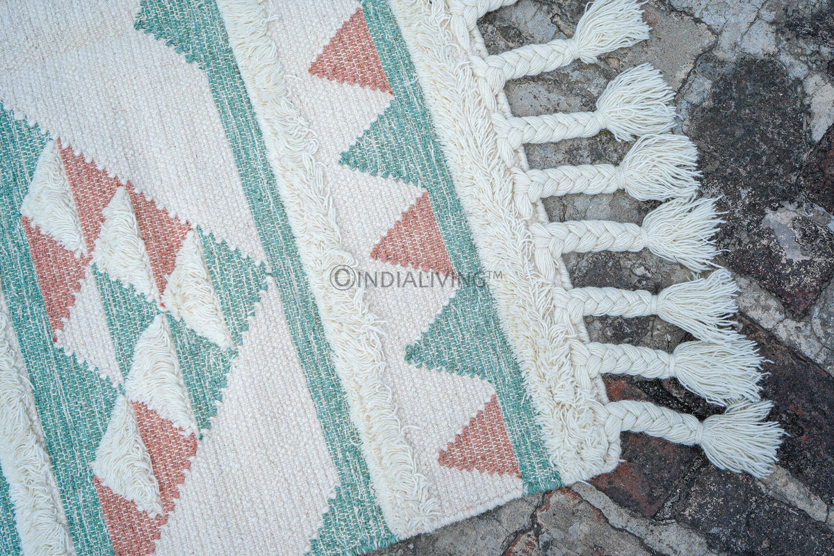 Durable pink blue rug with intricate abstract design
