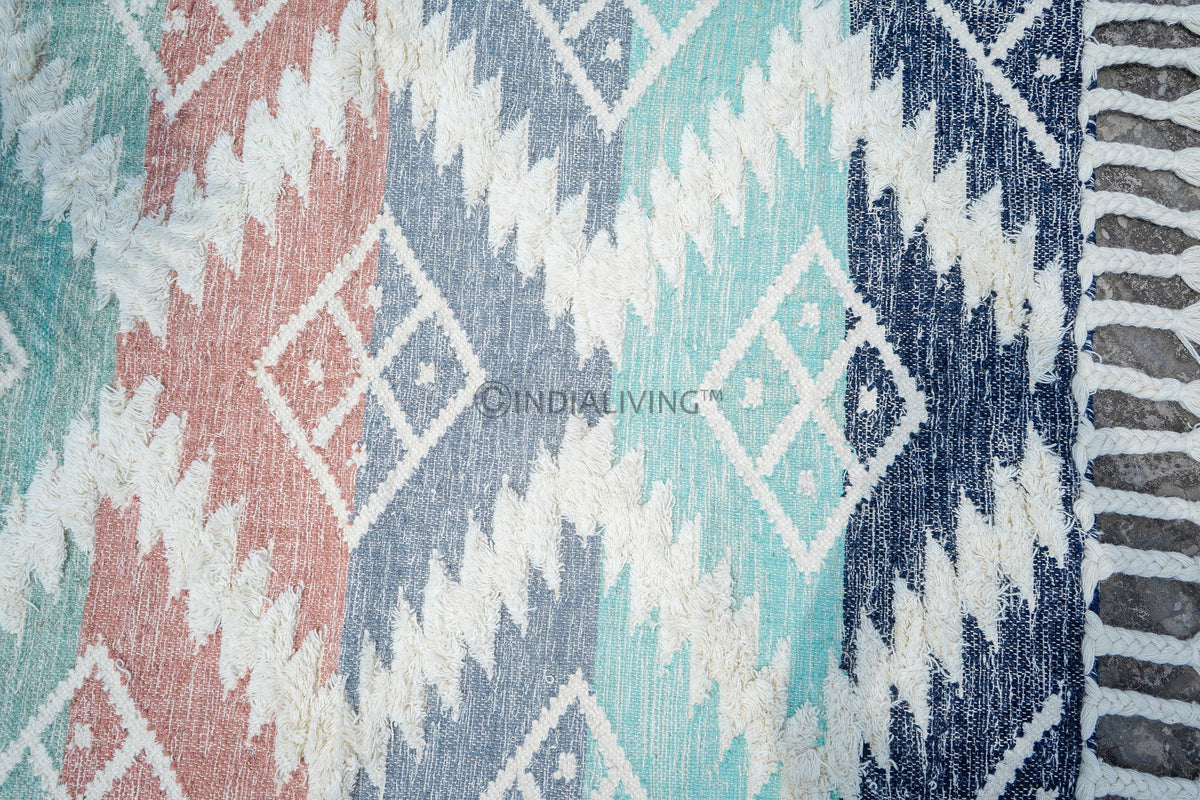 Colourful kilim shag rug full pattern overhead view