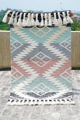 Colourful kilim shag rug in a bedroom setting