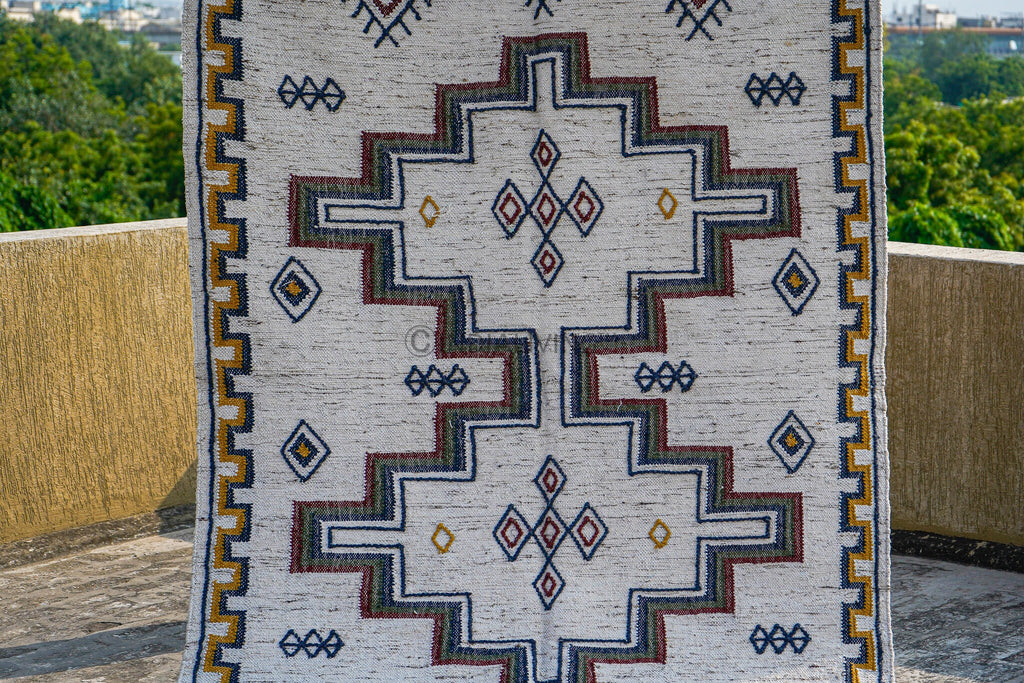 Handwoven Tribal Aztec Bohemian style Indoor outdoor kilim area rug, Sustainable Patio decor rug, Customization available