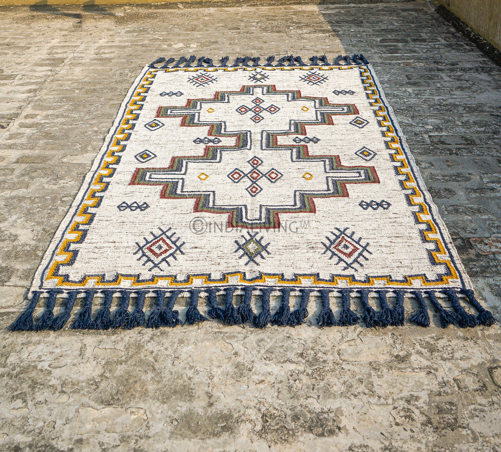 Handwoven Tribal Aztec Bohemian style Indoor outdoor kilim area rug, Sustainable Patio decor rug, Customization available