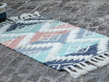 Colourful kilim shag rug texture macro shot