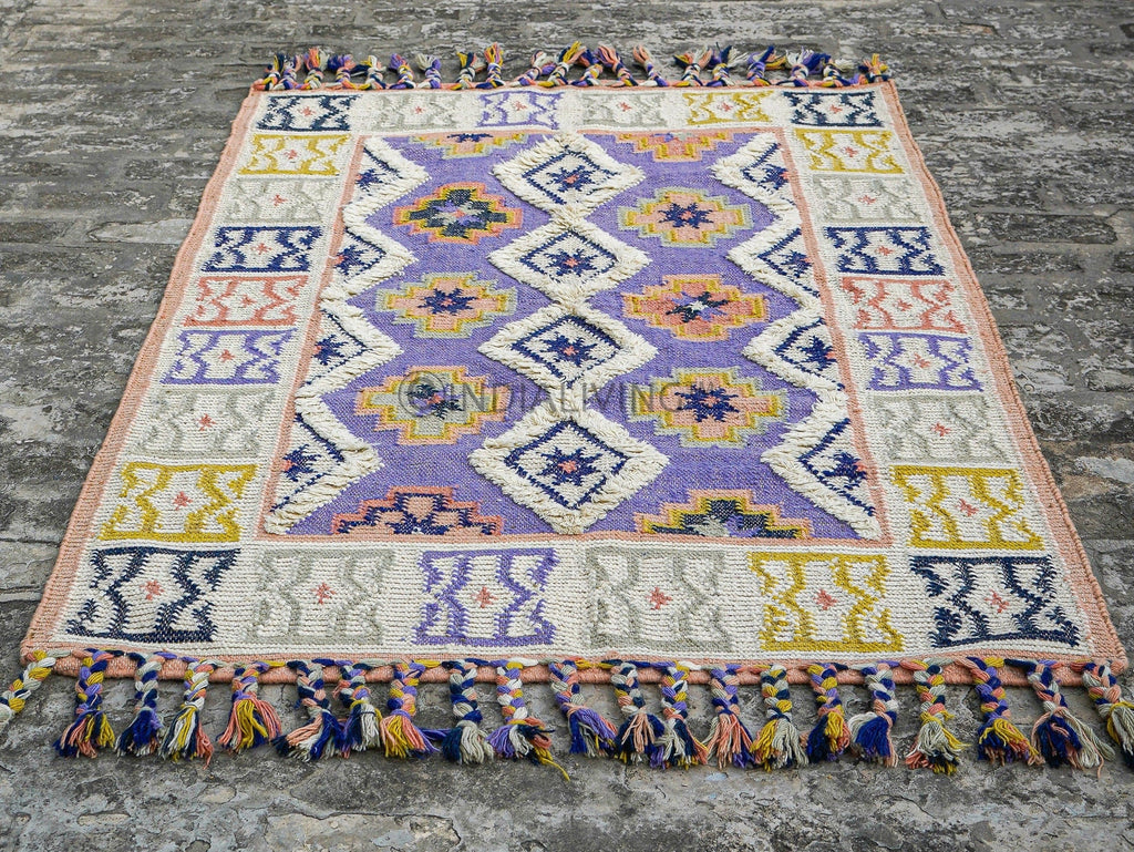 Purple Moroccan Kilim Rug, Mauve Bohemian decor aesthetic wool rug, Colourful Bedroom Boho rug, Living area rug 8x10, Custom made