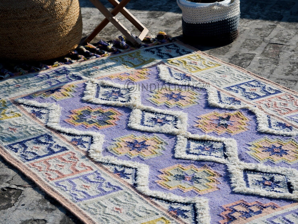 Purple Moroccan Kilim Rug, Mauve Bohemian decor aesthetic wool rug, Colourful Bedroom Boho rug, Living area rug 8x10, Custom made