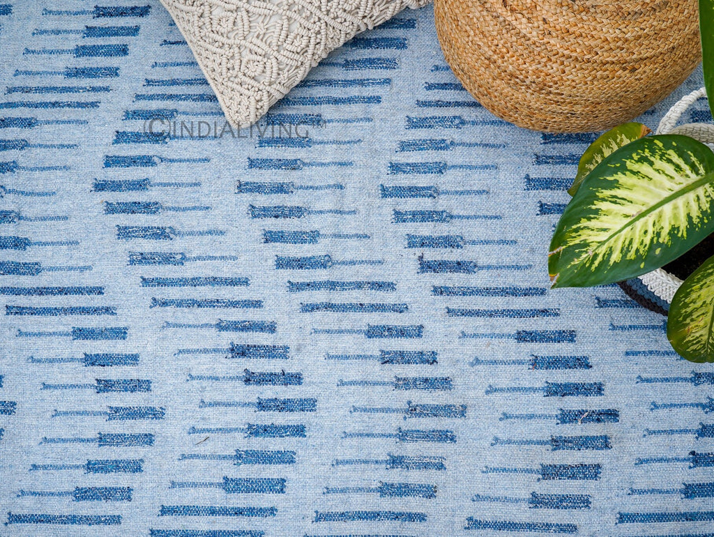 Blue Abstract Kilim wool Rug for Living room | Indian Handmade | Premium Wool rug 8x10 9x12