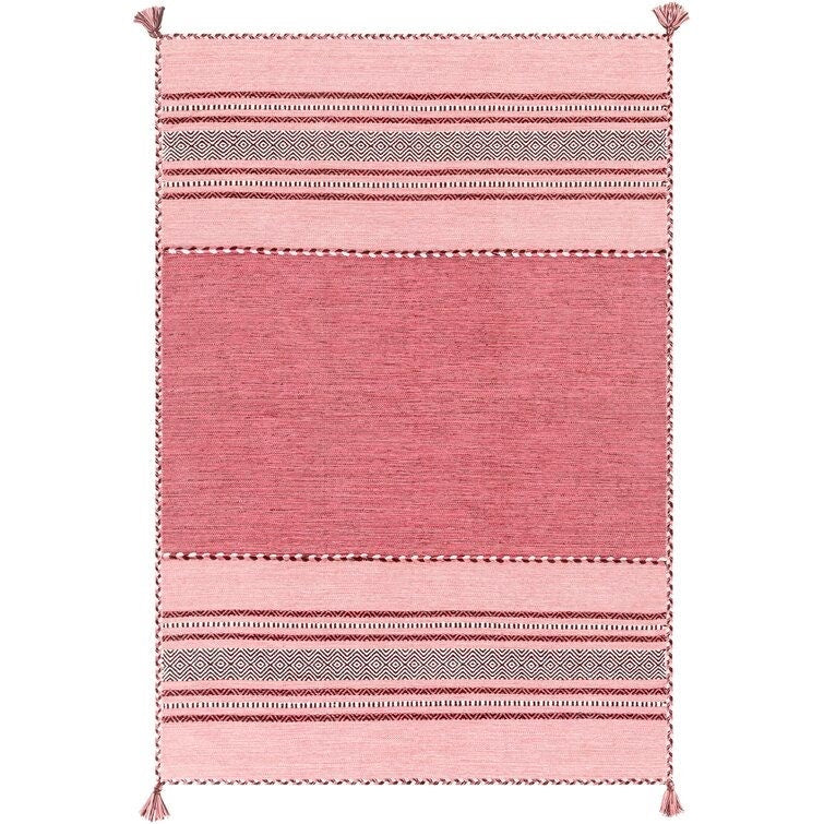 Pink Kilim Rug 8x10 ft - Indian handmade Ethnic moroccan inspired Bohemian decor Living room rug