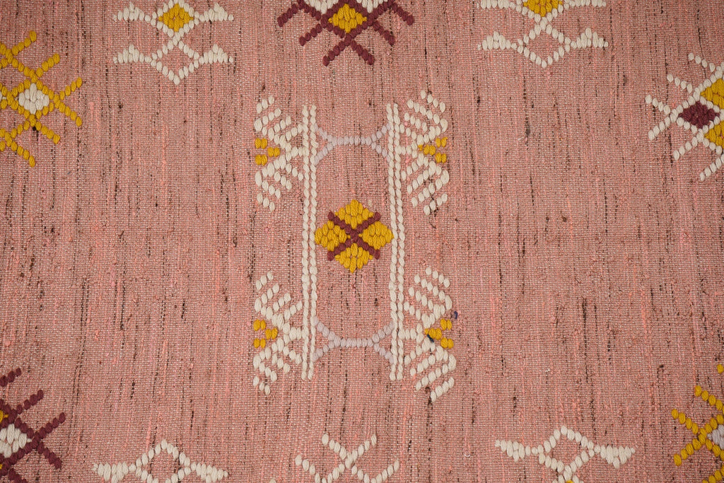 Pink Aztec Kilim Rug - Boho Tribal Style with PET Yarn, Upcycled Rug, Primitive Design, Bohemian decor, Custom made in any size