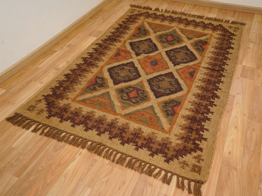 Handmade Wool Jute Rug, Navajo Kilim Rug, Traditional Vintage Rug, Aztec Rug, Beige Rug, SOUTHWESTERN KELIM Runner, Living/Dinning Room