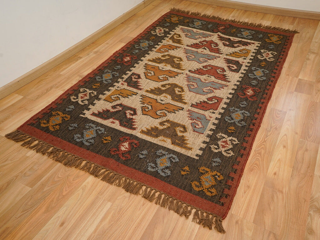 Handmade Wool Jute Rug, Navajo Kilim Rug, Traditional Indian made, Multicolour Vintage Kilim, SOUTHWESTERN KELIM Runner, Living/Dinning Room