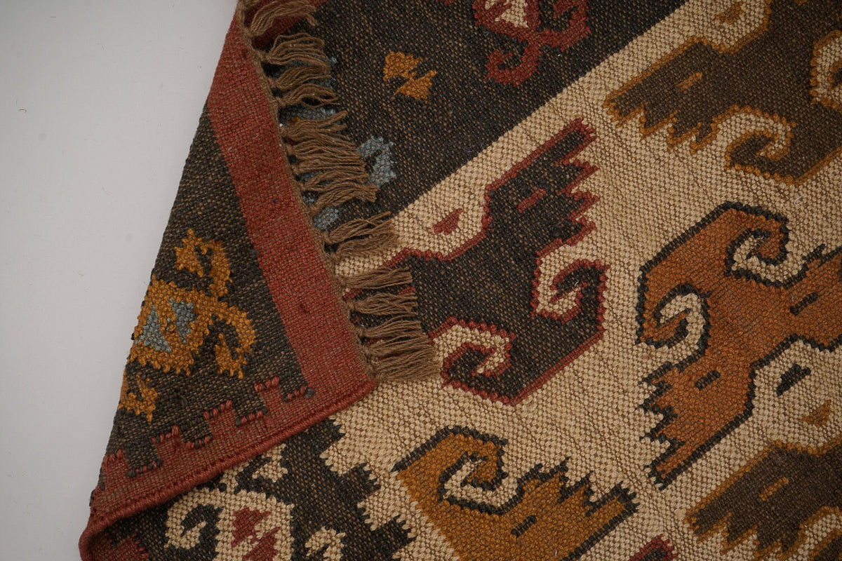 Close-up of kilim rug geometric weave