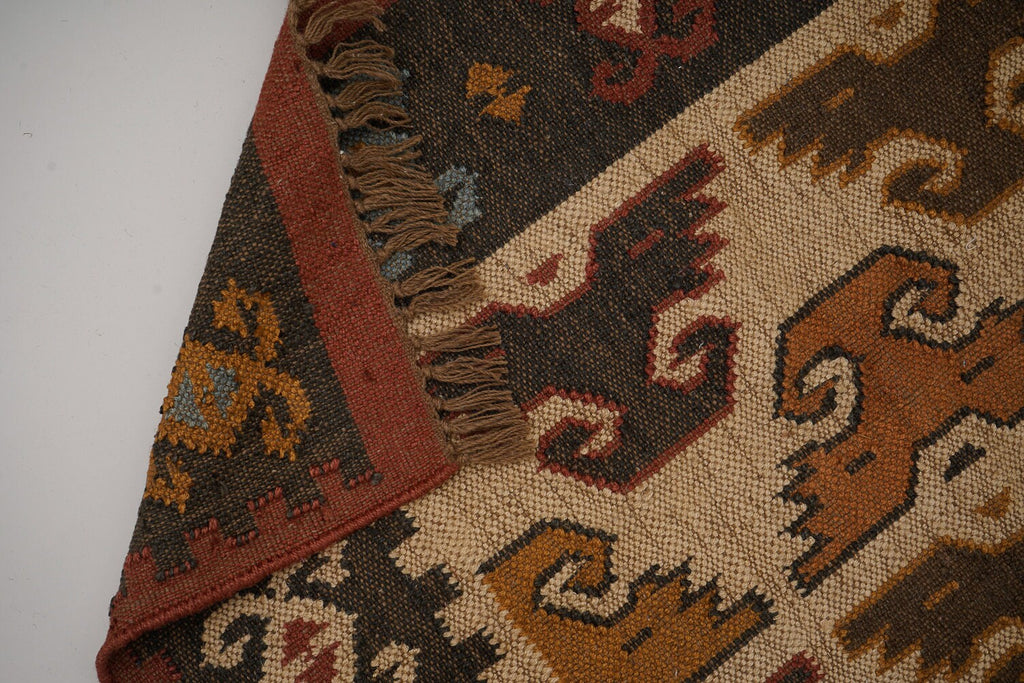 Handmade Wool Jute Rug, Navajo Kilim Rug, Traditional Indian made, Multicolour Vintage Kilim, SOUTHWESTERN KELIM Runner, Living/Dinning Room