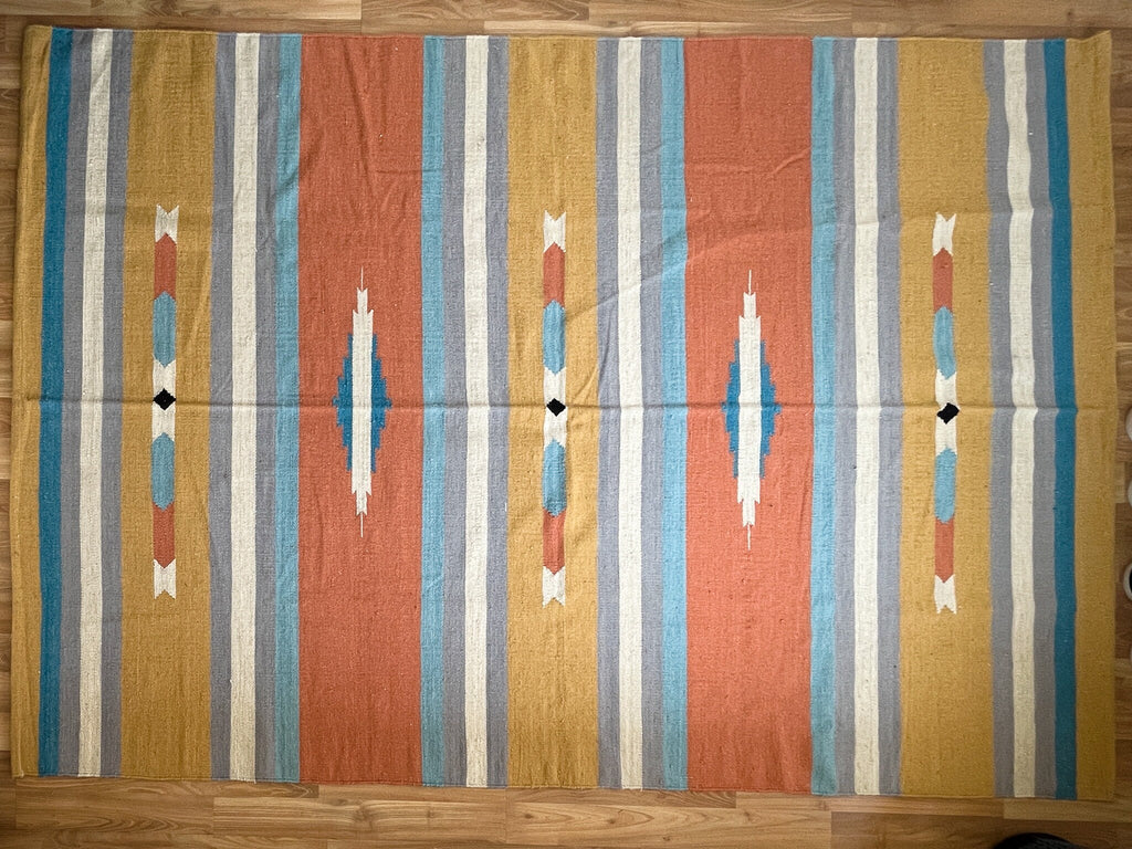 90s style Striped Kilim Rug, Rainbow carpet , Colourful rug ,Custom made, flat weave, pet-friendly