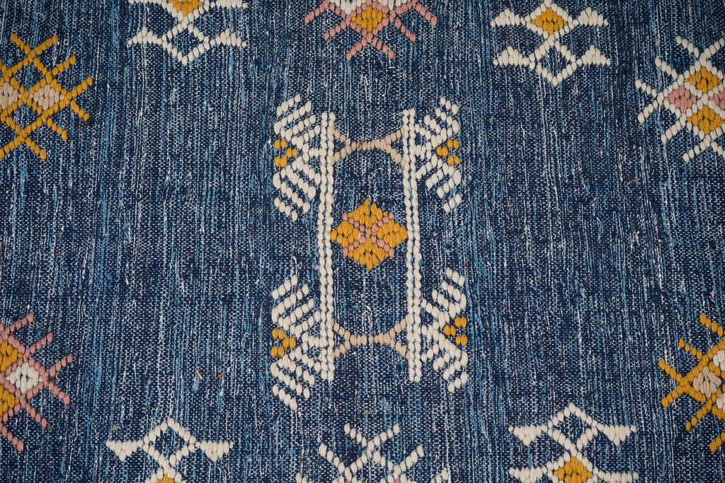 Denim Blue Aztec Kilim Rug,Hand woven Tribal Bohemian decor rug, Patio decor moroccan rug, Custom made in any size