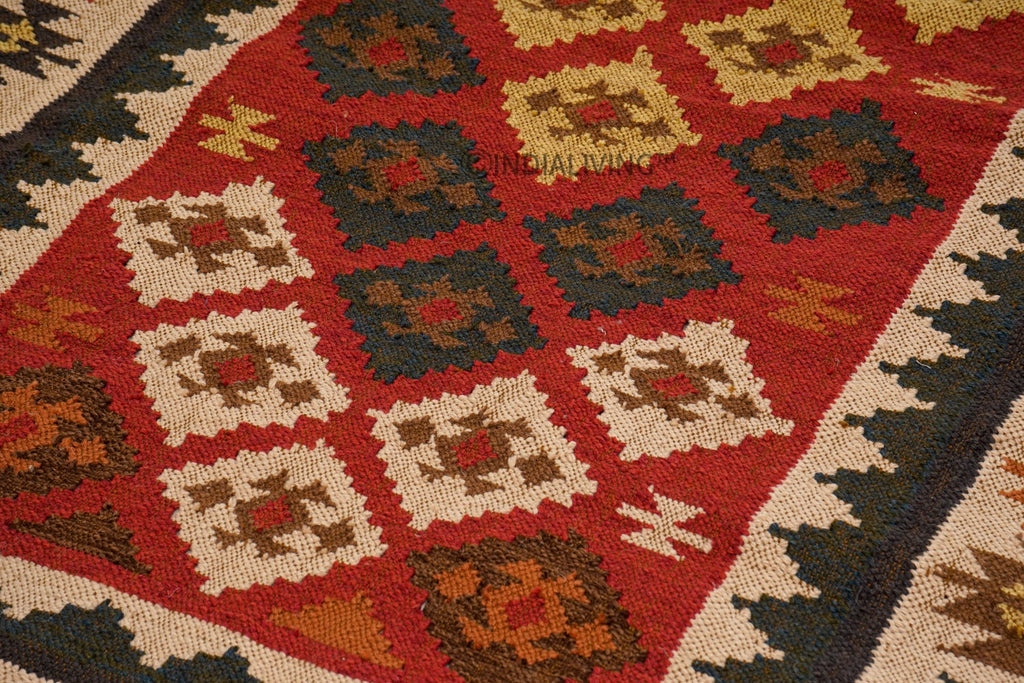 Native American Red Kilim Rug, Navajo Outdoor Area Rug, Aztec Native American patio Rug, 8x10 western Rug, Southwest Red Rug