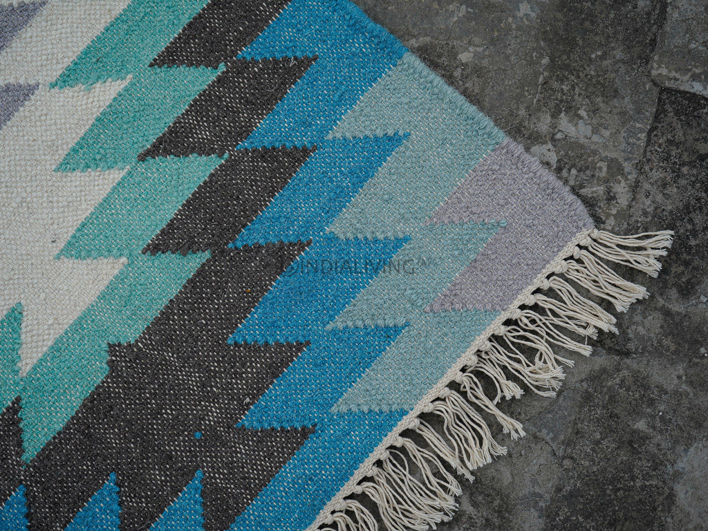 Handwoven Blue Wool Runner Rug, Custom made Runner, Decorative , Hallway Runner , Southwestern Teal Blue Runner, Geometric Runner