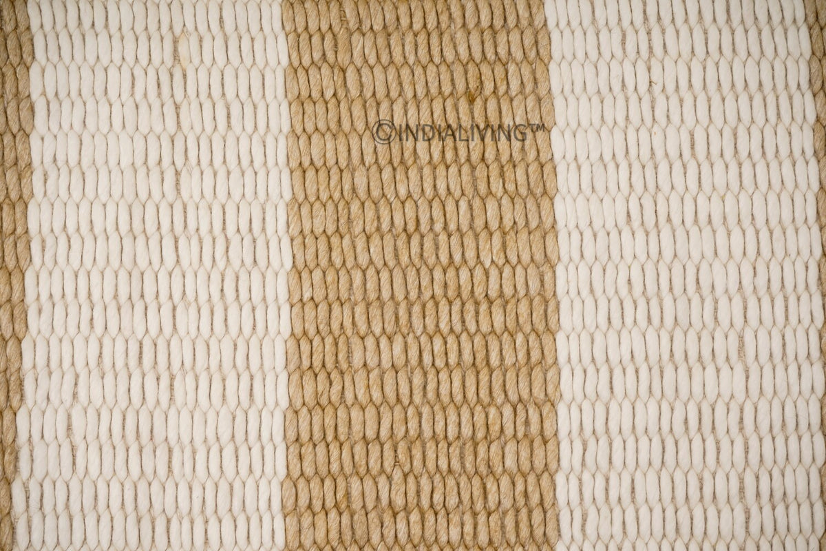 Ivory beige striped wool rug full pattern overhead view