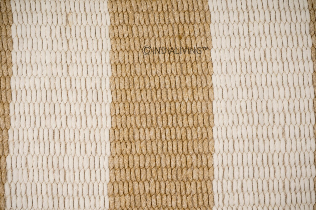 Hand woven Ivory Beige Striped Chunky loop wool rug, Soft Scandinavian decor , Custom made in all sizes