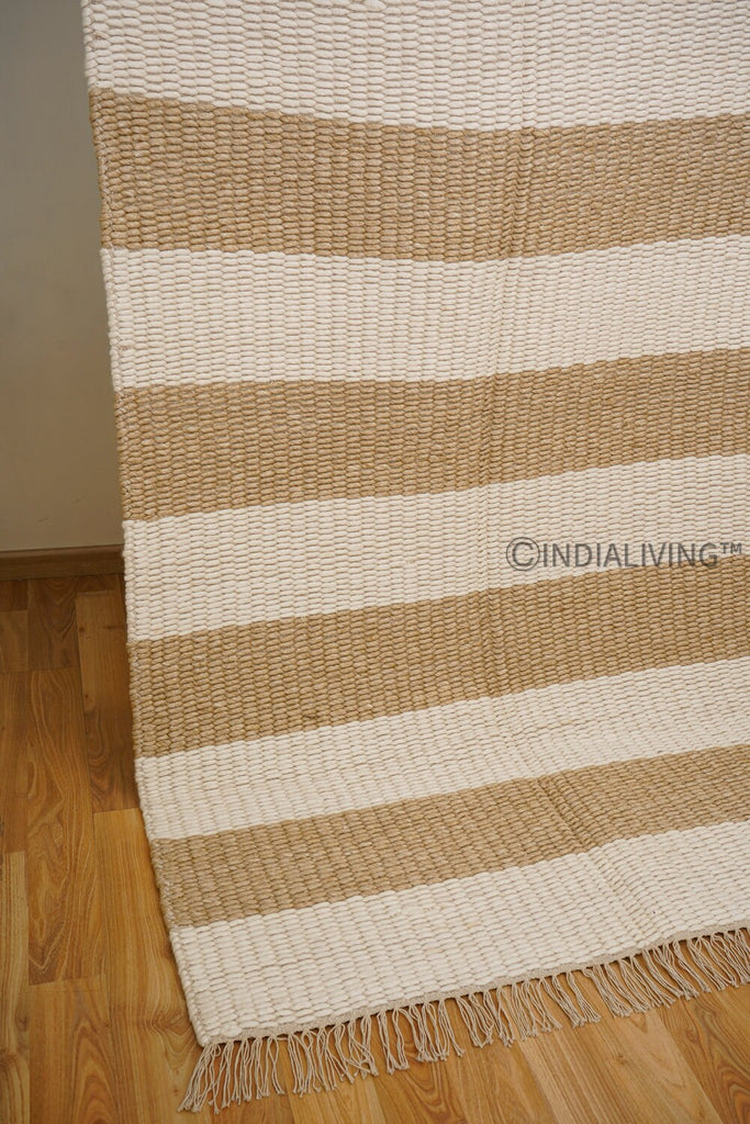 Hand woven Ivory Beige Striped Chunky loop wool rug, Soft Scandinavian decor , Custom made in all sizes