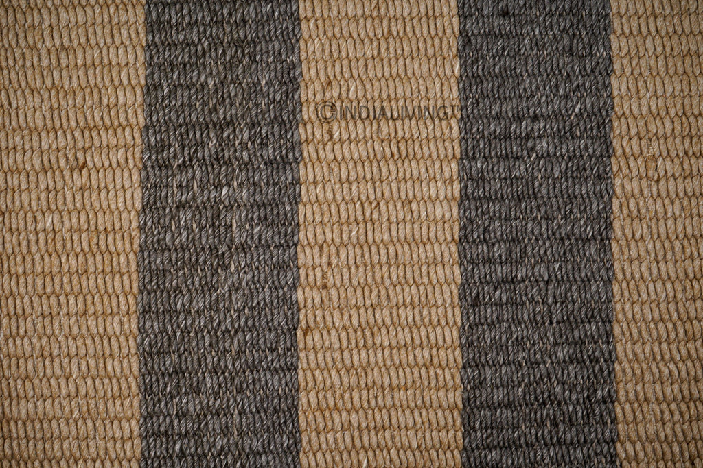 Hand woven Striped chunky loop wool rug - Charcoal grey & Beige, Premium wool, Pet Friendly, Custom made in all sizes