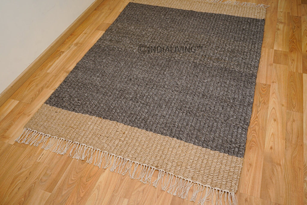 Hand woven scandinavian chunky loop wool rug - Charcoal grey & Beige, Premium wool, Pet Friendly, Custom made in all sizes