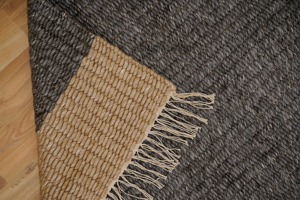 Hand woven scandinavian chunky loop wool rug - Charcoal grey & Beige, Premium wool, Pet Friendly, Custom made in all sizes