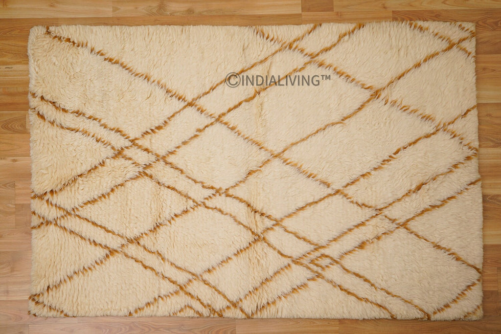 Handwoven Ivory Abstract Moroccan rug, Scandinavian decor Premium wool Beige striped rug, Custom made