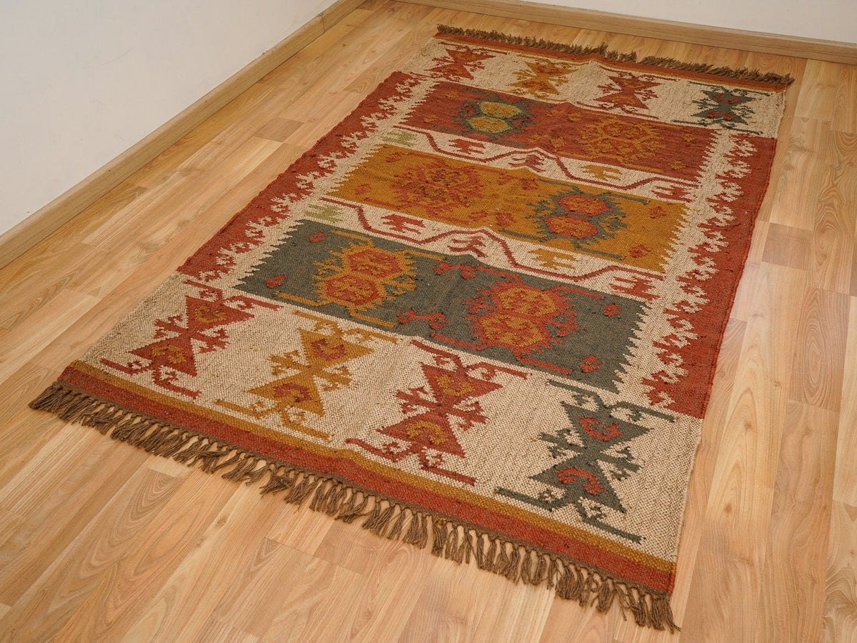 Red Navajo kilim runner in an entryway setting