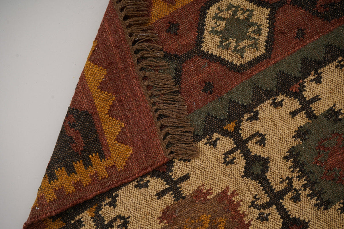 Wool jute kilim runner texture close-up