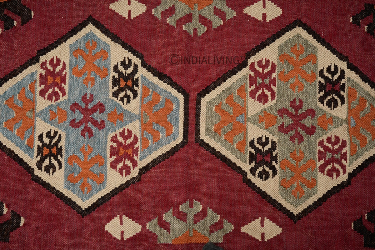 Red kilim rug corner detail