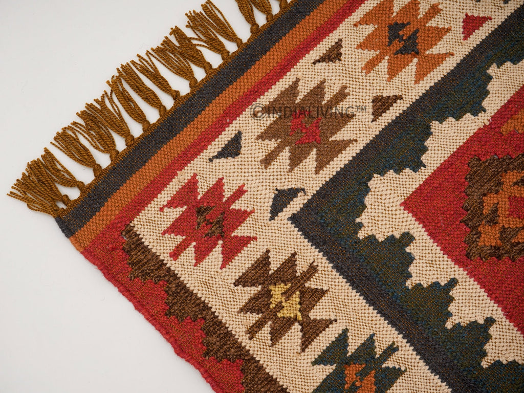 Native American Red Kilim Rug, Navajo Outdoor Area Rug, Aztec Native American patio Rug, 8x10 western Rug, Southwest Red Rug