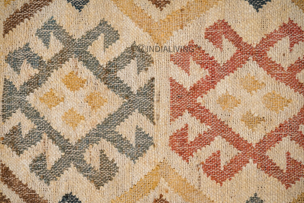 Colourful Aztec Jute Rug, Funky Decor Kilim Rug, reversible rug, modern decor for Living room, customisable in any size