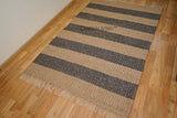 Charcoal and beige striped chunky wool rug full view