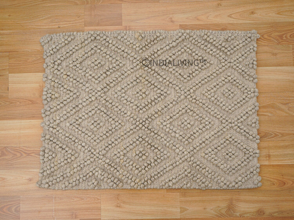 Handwoven Beige Chunky Loop Wool rug, soft, Knotted Wool Carpet, Scandinavian Rug, Modern decor Rug, Customize in any size