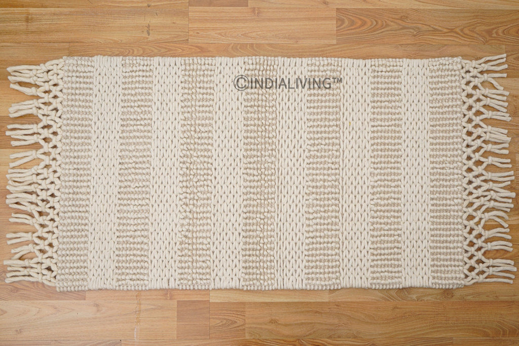 Ivory Knotted Wool rug, Chunky wool rug, Nordic Decor Carpet, Scandinavian Braided Rug, Customize in any Rug/Runner size