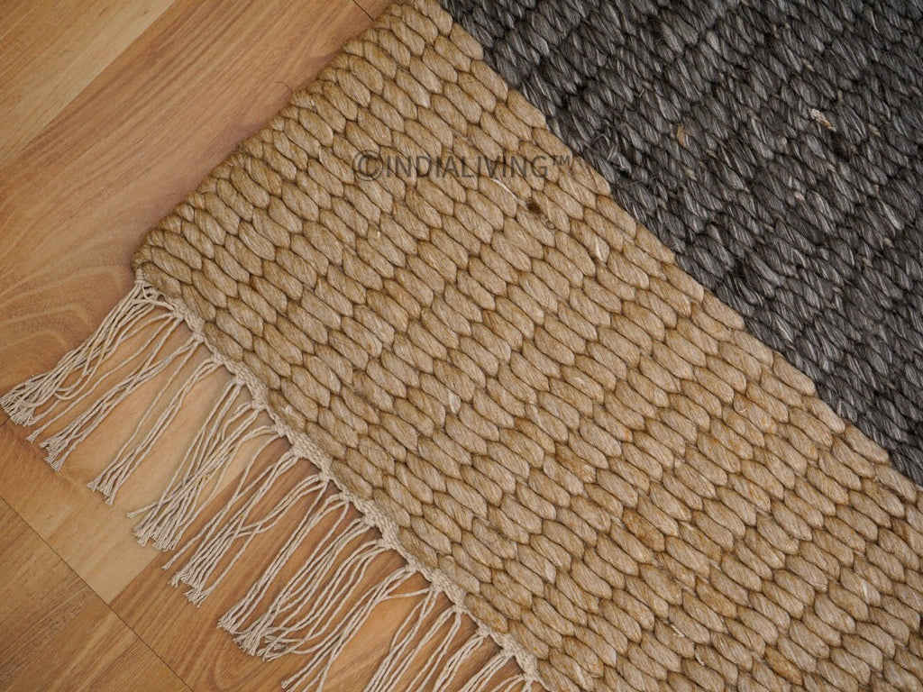 Hand woven scandinavian chunky loop wool rug - Charcoal grey & Beige, Premium wool, Pet Friendly, Custom made in all sizes