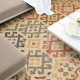 Aztec pattern jute rug in bedroom setting