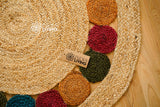 Close-up of medallion pattern on jute rug