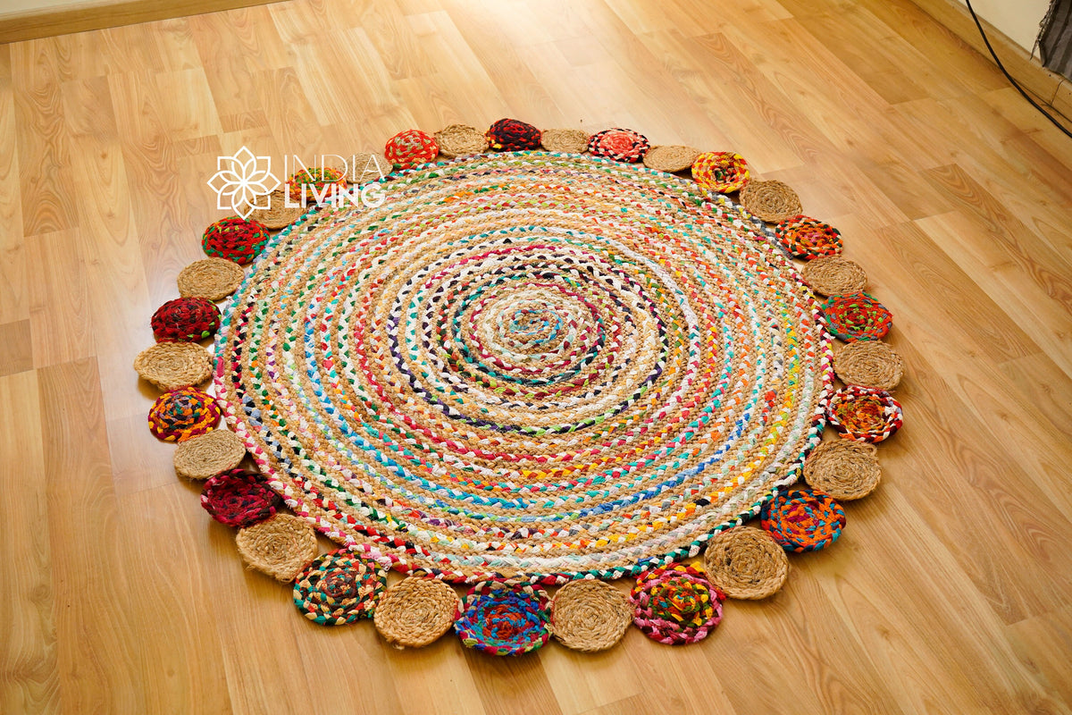 Chindi rug styled near an entryway with shoes